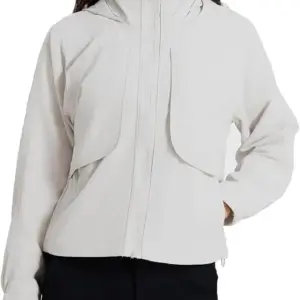 altiland Cropped Softshell Lined Rain Jacket for Women, Breathable Outdoor Hiking Hooded Windbreaker with 5 Pockets