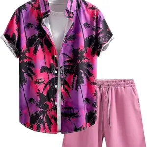 Men's 2 Piece Tropical Vacation Outfits Button Down Shirts and Shorts Casual Summer Sets