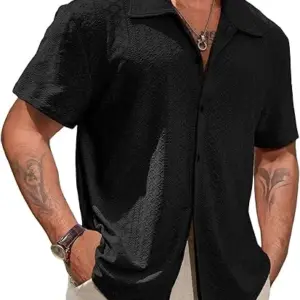 Vssjavun Mens Short Sleeve Button Down Shirts Casual Hollow Out Summer Beach Shirt