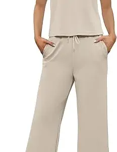 SAMPEEL Two Piece Sets for Women Summer Outfits Lounge Sets Mock Neck Tops Wide Leg Crop Pants Vacation Travel Outfits