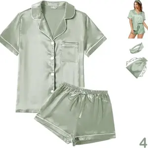 4Pcs Womens Satin Silky Pajama Sets Short Sleeve Shirt XS-4XL Floral Pajamas Set Soft PJ Loungewear Sleepwear